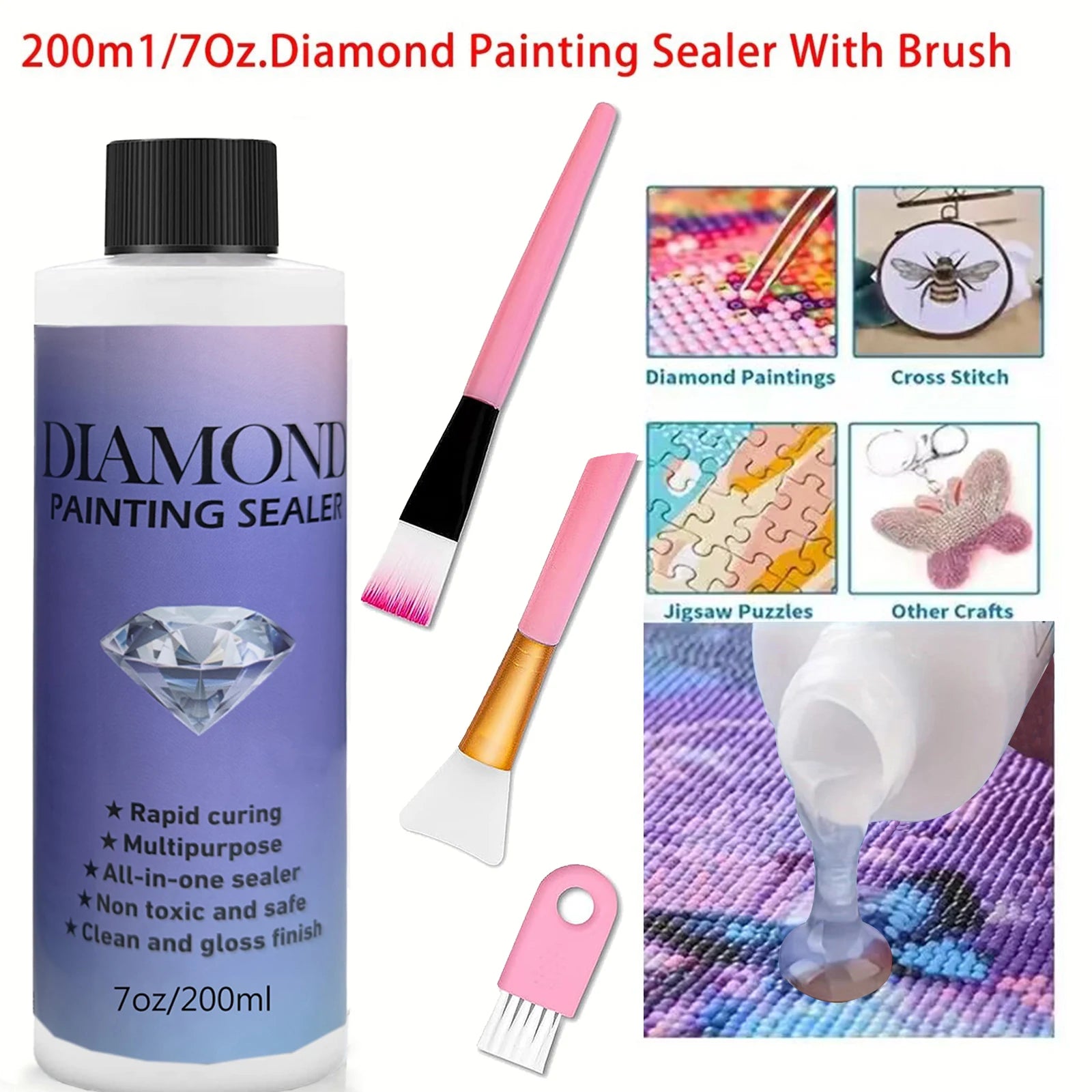 60ML/120ML/200ML Diamond Painting Sealer with 3 Pcs Brushes Diamond