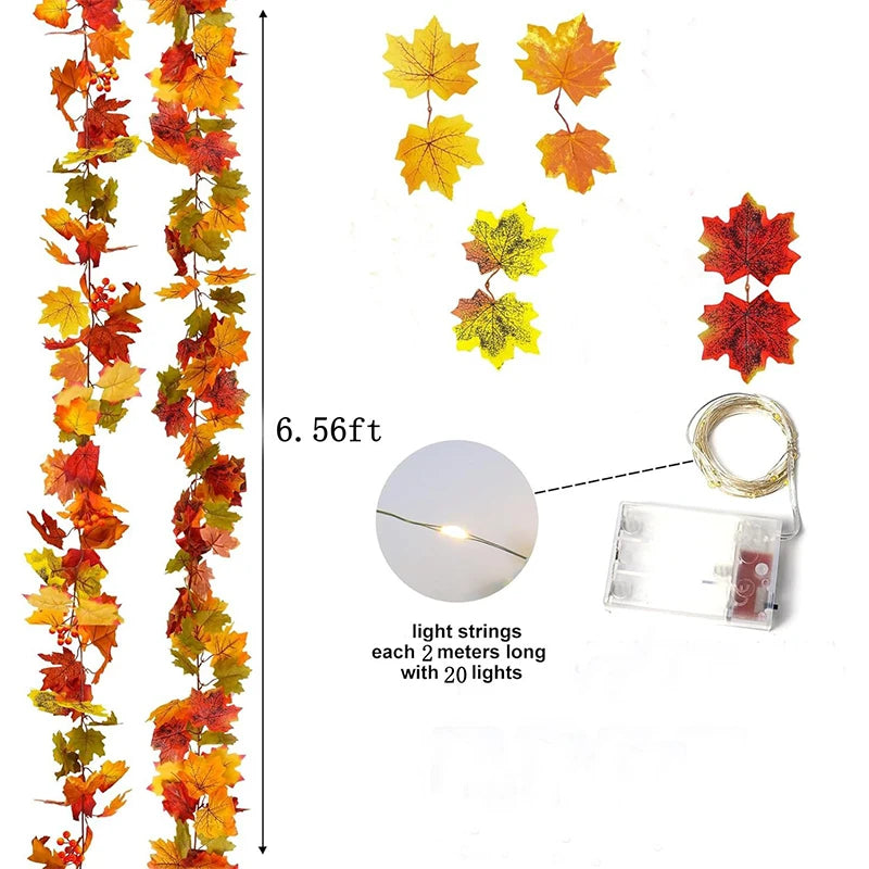 Artificial Maple Leaf Vines Silk Fall Foliage Garland for Home Wedding