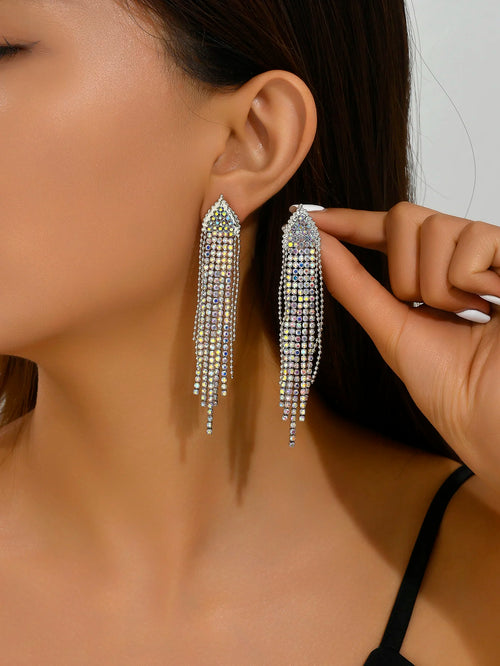 2PC Women's Fashion Copper Claw Chain Long Tassel Earrings Outdoor