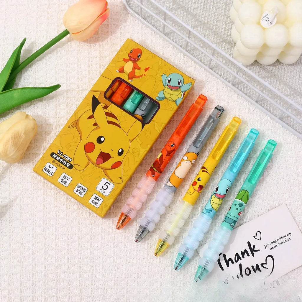 5pcs Pikachu Gel Pen Set Pokemon Ballpoint Pen Cartoon Printing