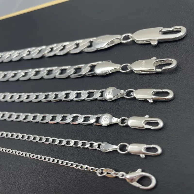 Men's 925 Sterling Silver Necklace 2/4/6/8/10/12MM 40-75cm Face Chain