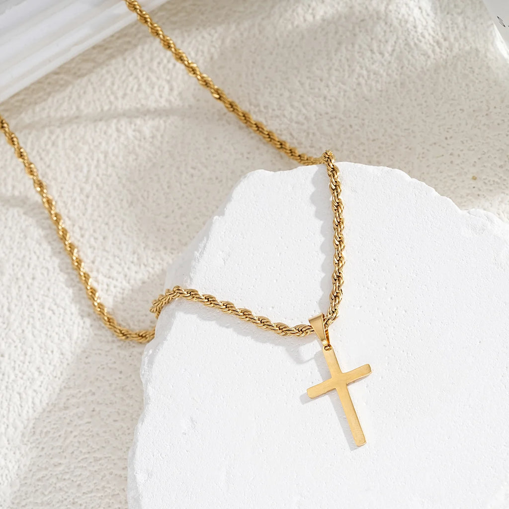 New Stainless Steel Cross Pendant Necklace for Men Women Minimalist