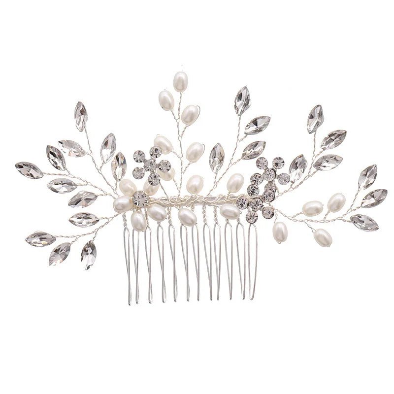 1pc bridal headdress handmade pearl crystal hair comb wedding styling