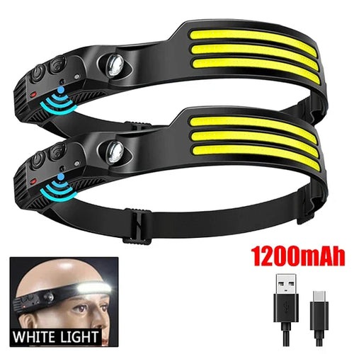 COB LED Headlamp Induction Head Lamp Built-in Battery USB Rechargeable