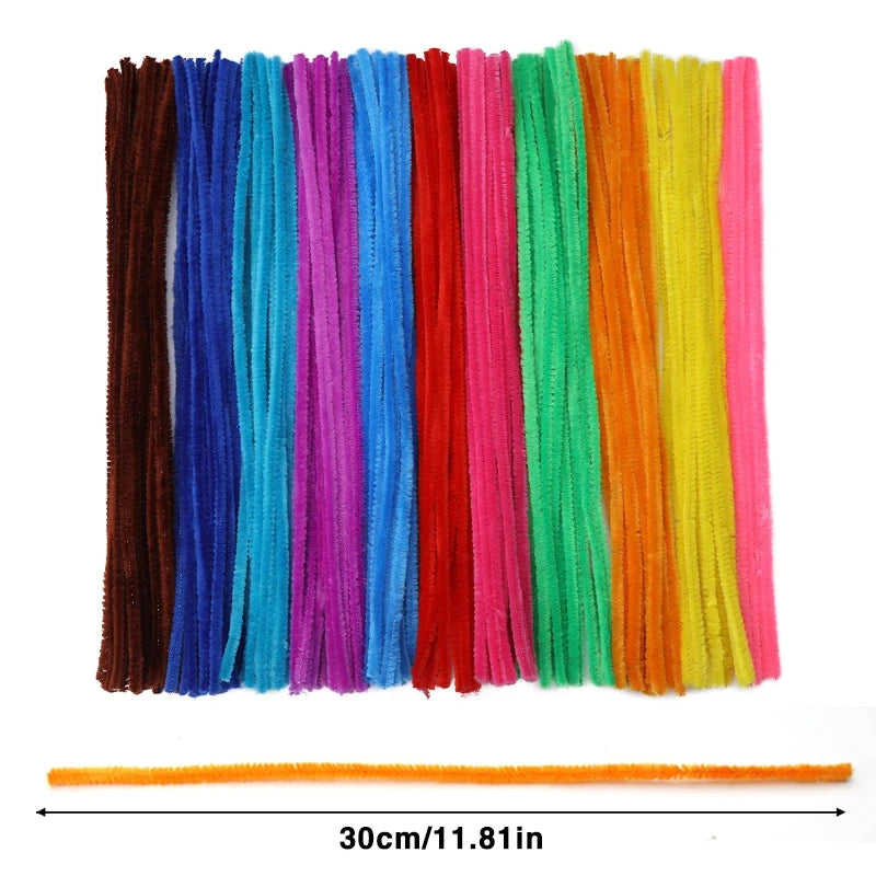 100PCS Colorful Chenille Stem Twisted Rod Wool Root Fluffy Bar Iron