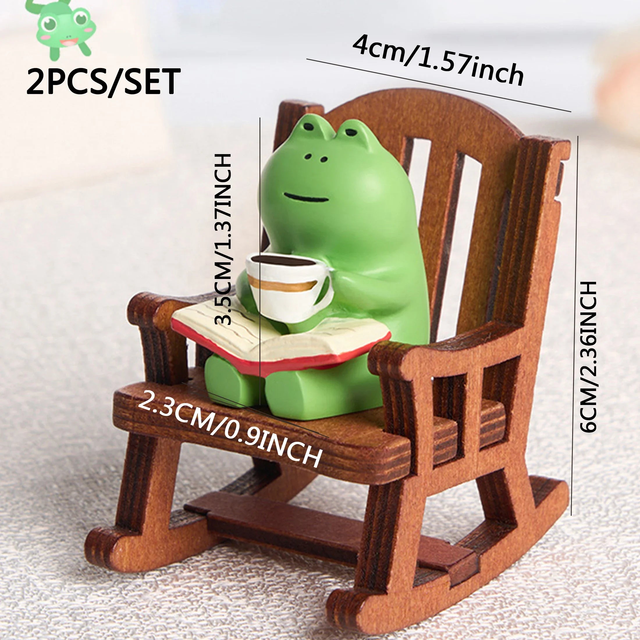 2PC Frog Rocker Chair Cute Japanese Healing Small Decoration Office