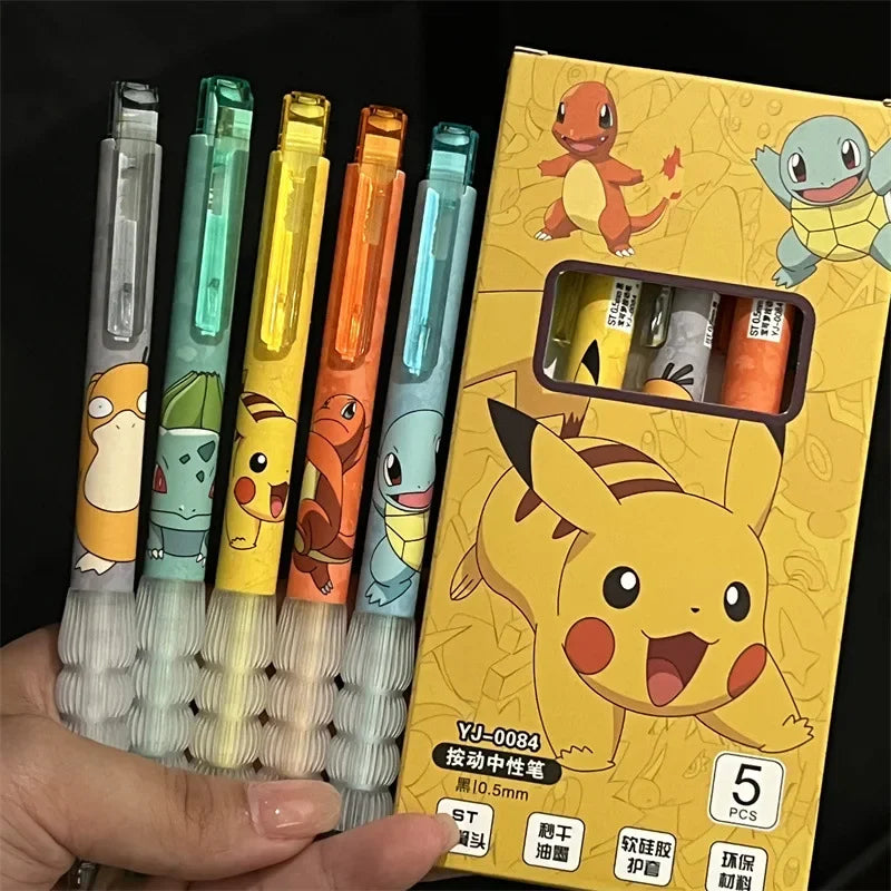 5pcs Pikachu Gel Pen Set Pokemon Ballpoint Pen Cartoon Printing
