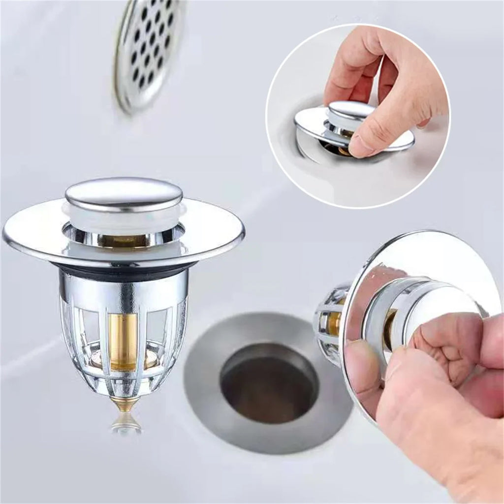 Universal Rebound Drain Plug Filter Basin Pop-up Chrome Sink Filter