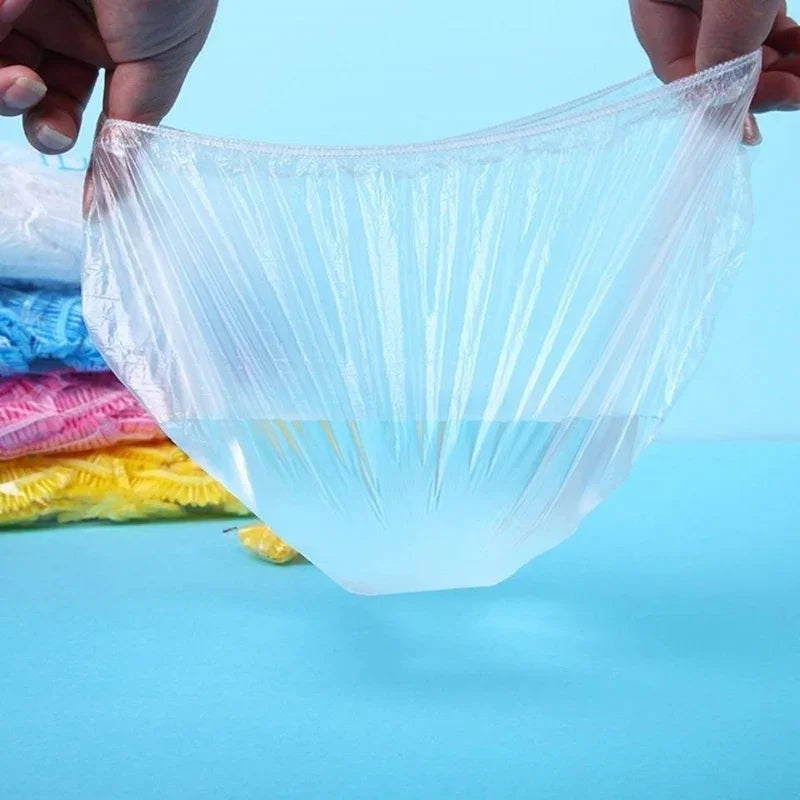 Women's Disposable Shower Cap, Plastic Waterproof Head Cover, Pink Spa