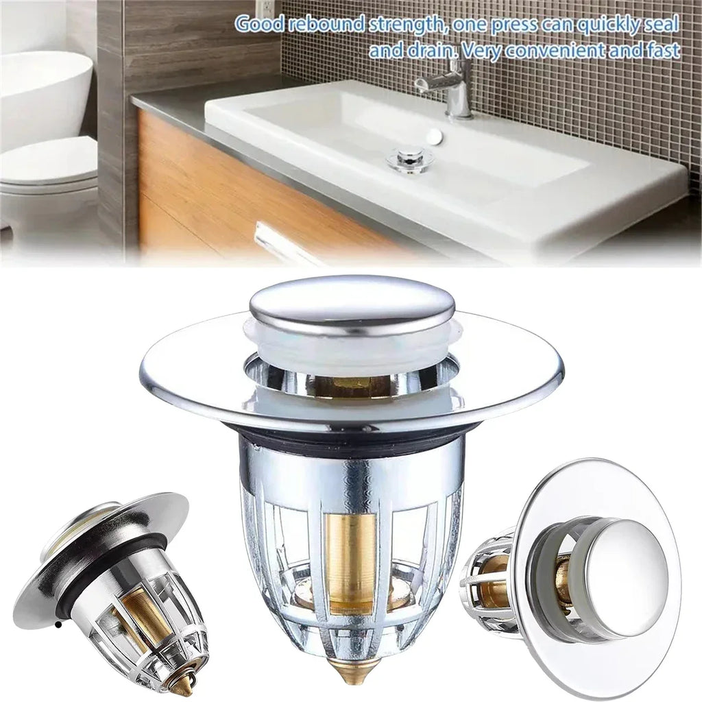 Universal Rebound Drain Plug Filter Basin Pop-up Chrome Sink Filter