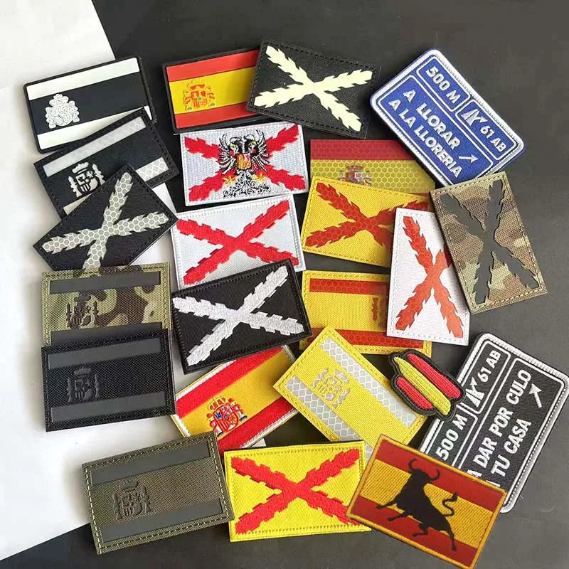 Infrared Reflective Patch Spanish Flag,Burgundy Cross Emblem Applique