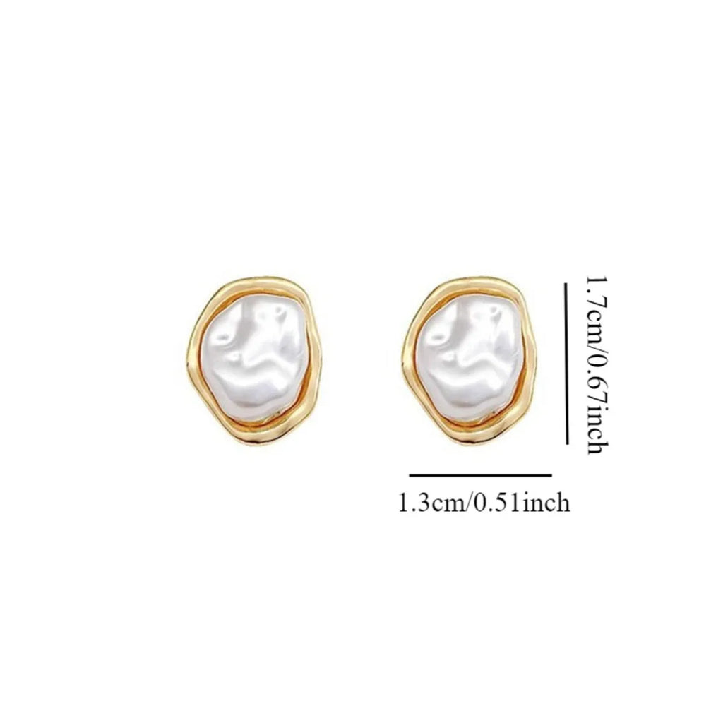 2PC Fashion Metal Irregular Imitation Pearl Stud Earrings Women