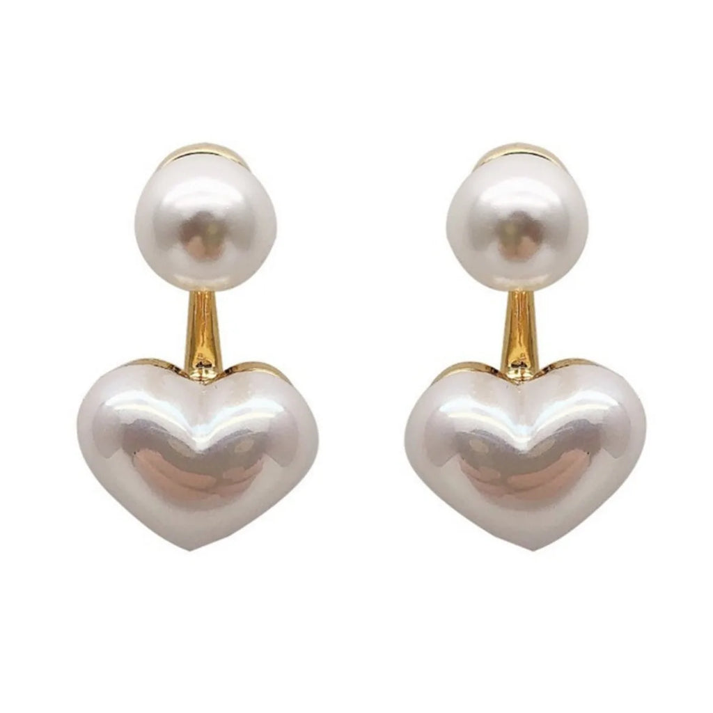 2pc Imitation Pearl Earrings for Women Heart Round Stud Earrings