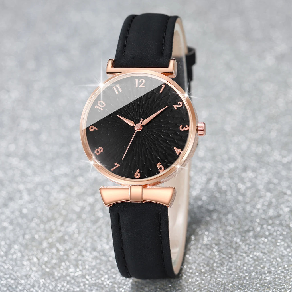 6pcs/set Women Watches Heart Leaf Bracelets Set Fashion Leather Band