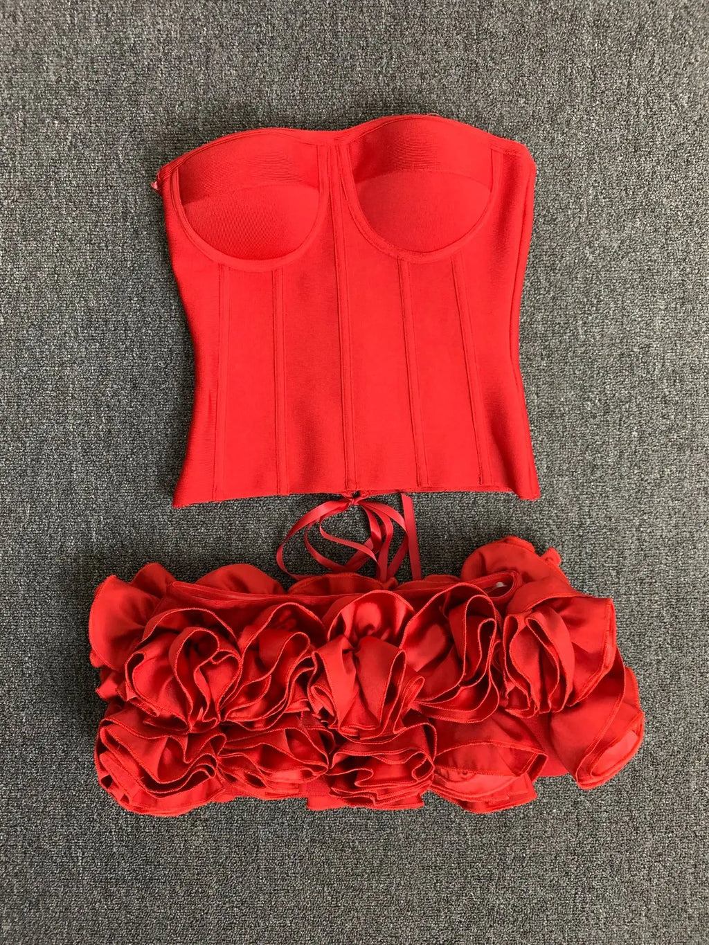 Women Red Bodycon Mini Bandage Outfits Club Party Strapless Laced Up