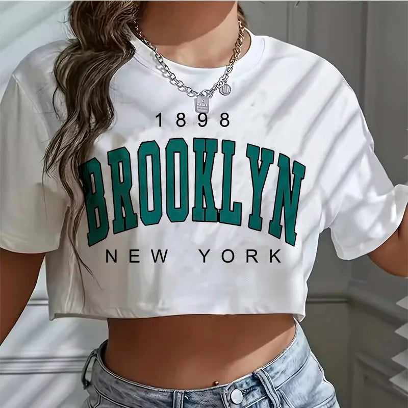T Shirt Los Angeles Number 91 Brooklyn Graphic Round Neck Sports Crop