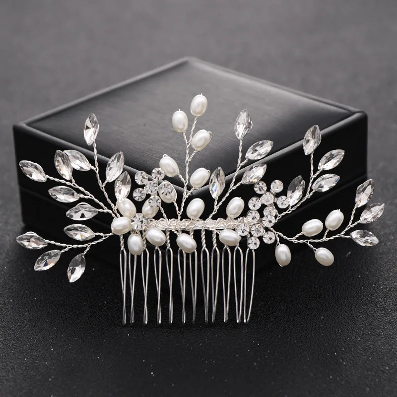 1pc bridal headdress handmade pearl crystal hair comb wedding styling