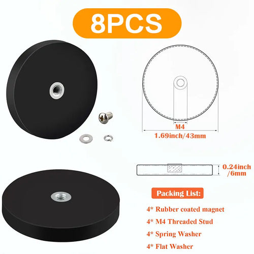 Strong Rubber Coated Magnets, Neodymium Magnets with M4 Female Thread