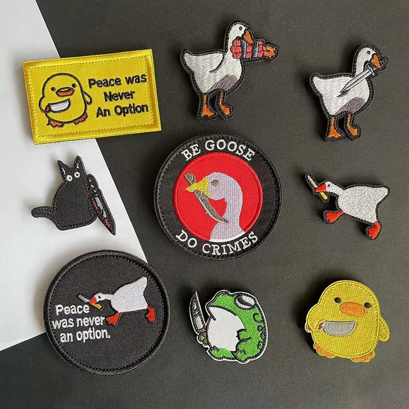 Animal With Knife Fabric Applique Embroidery Hook and Loop Patch,Peace