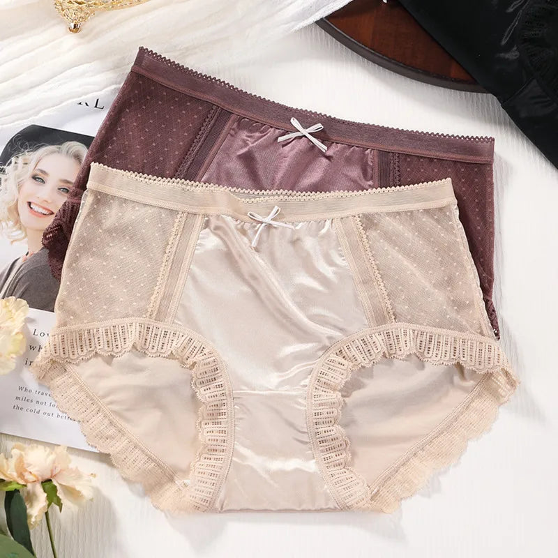 Mid Waist Sexy Lace Women's Panties Comfortable Thin Underwear Briefs