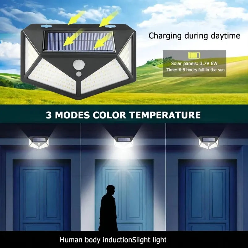 LED Solar Wall Lamp with Motion Sensor, 4 Sides, Luminous, Waterproof,