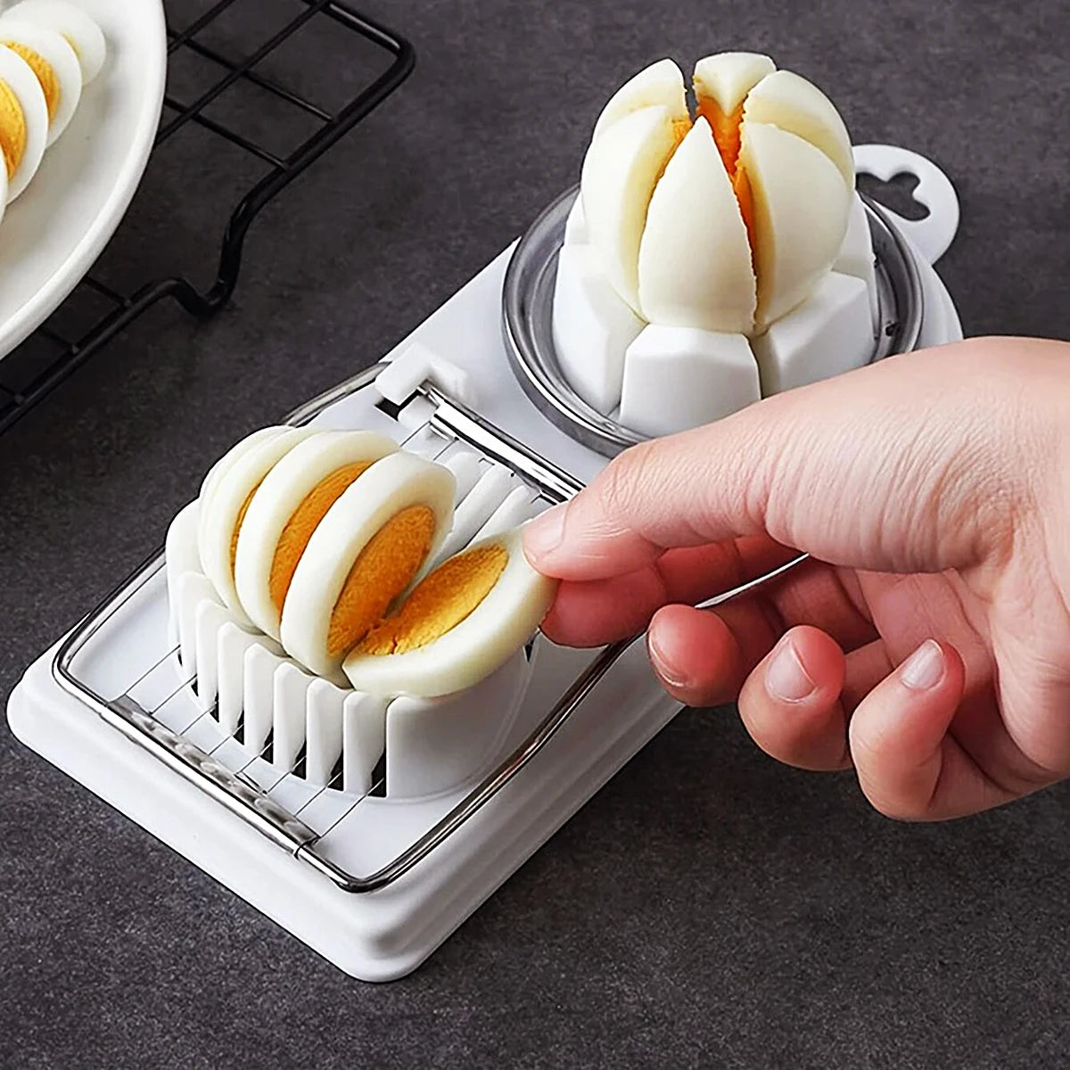 Multifunctional PP Base egg cutter 2-in-1 stainless steel wire pull