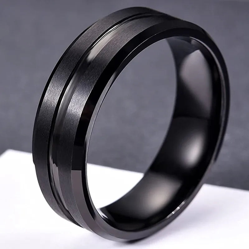 Fashion 8mm Men's Black Tungsten Wedding Band Rings Black Groove