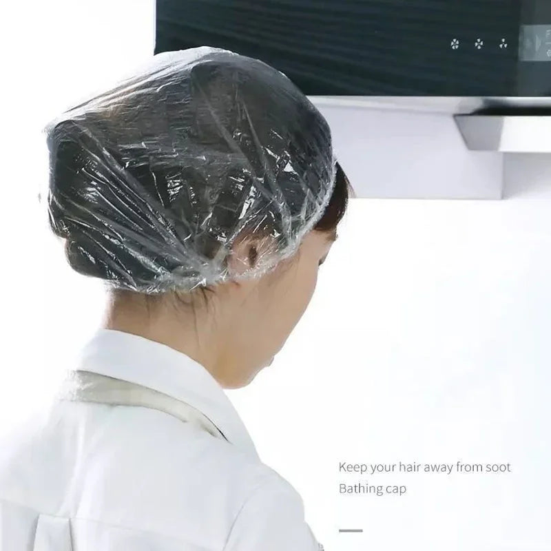 Women's Disposable Shower Cap, Plastic Waterproof Head Cover, Pink Spa