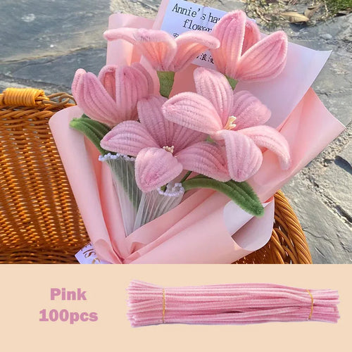 100pcs Colorful Chenille Stems Pipe Cleaners Plush Tinsel Stem Wired