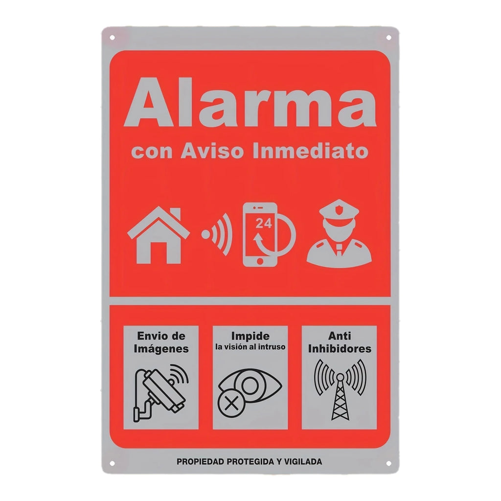 Instant Alert Alarm Sign -  Iron Wall Decor,  , Red with White Icons,