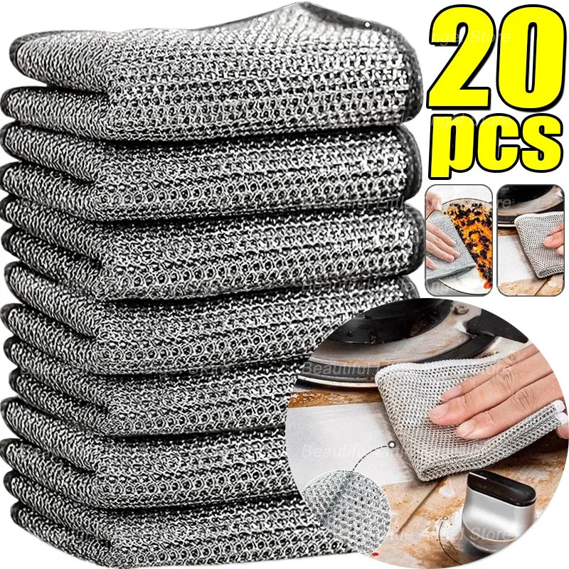 20/5pcs Thickened Steel Wire Cleaning Cloth Non-Scratch Double-layer