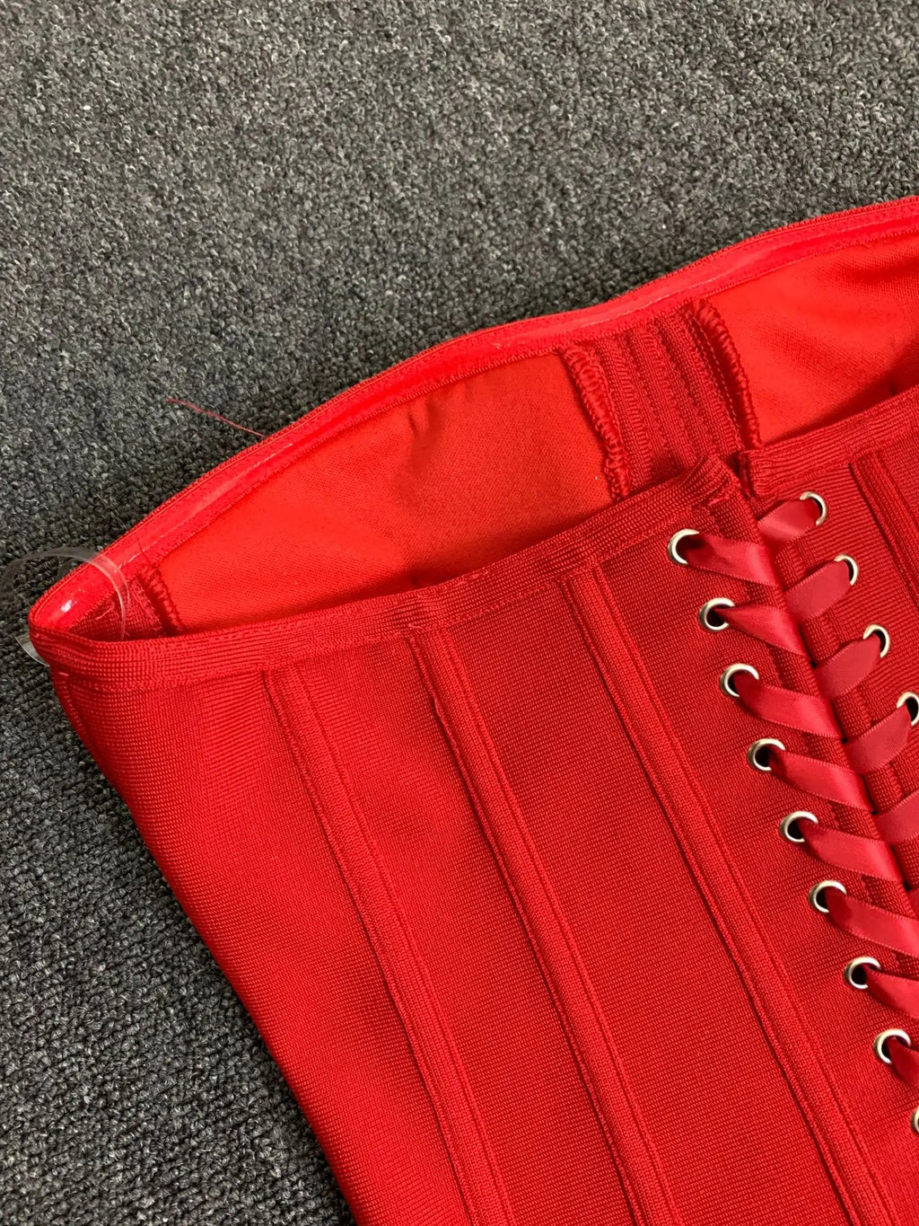 Women Red Bodycon Mini Bandage Outfits Club Party Strapless Laced Up