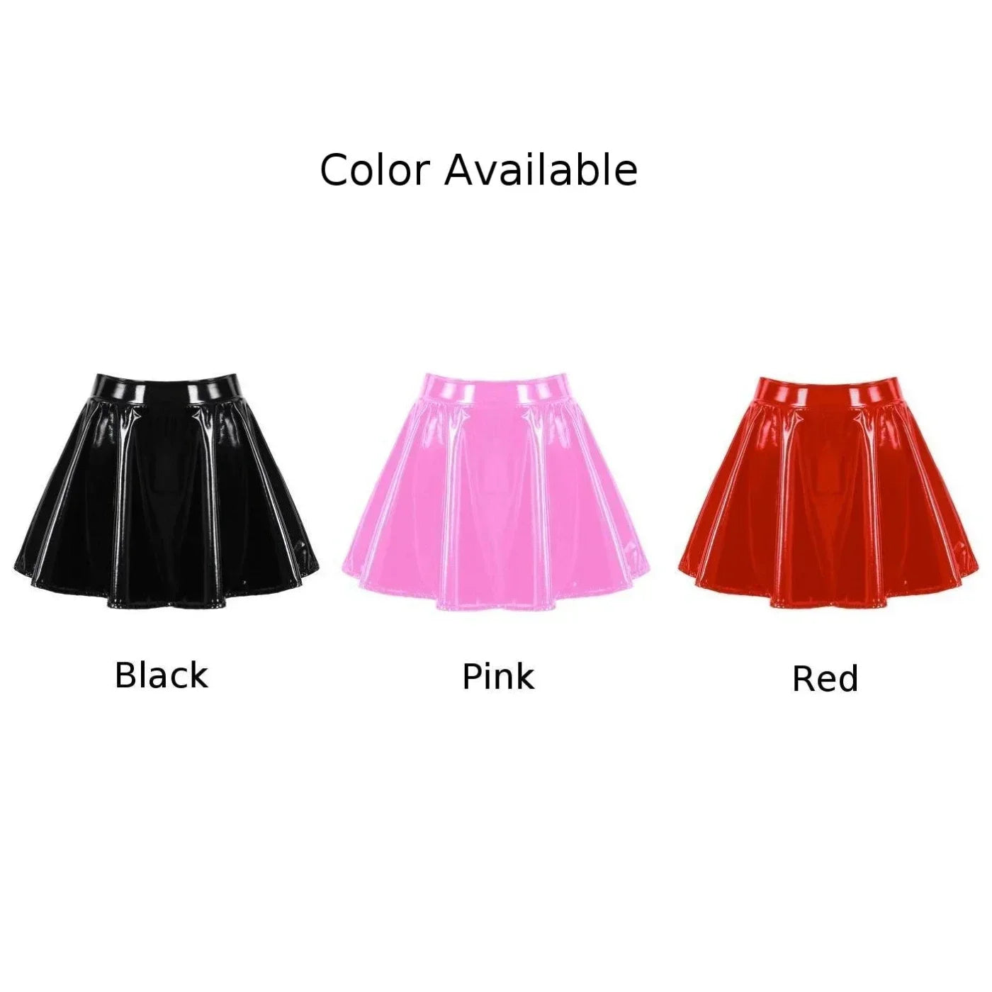 Women Glossy Patent Leather Flared Miniskirt Dance A Line Skirt