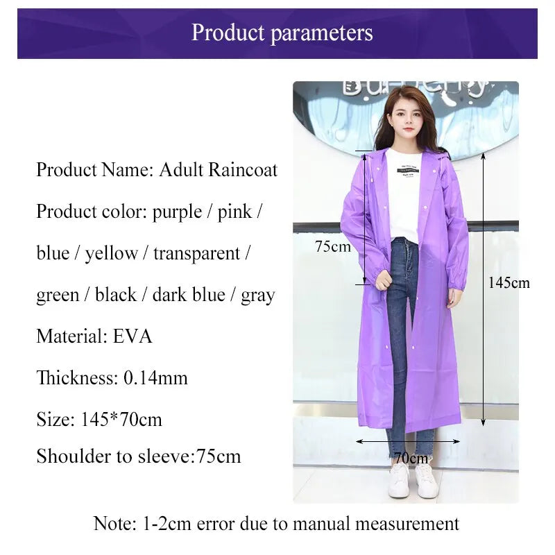 1pc Hooded Rain Coat Women Men Impermeable Thickened Waterproof