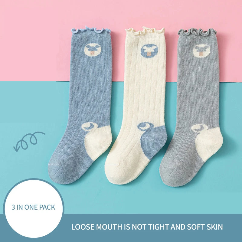 3 Pairs Baby Kids Girls Boys Knee High Socks Comfortable Soft Cute