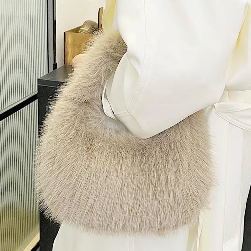 Fashion Handbags Soft Plush Half Moon Bags for Women Designer Fluffy