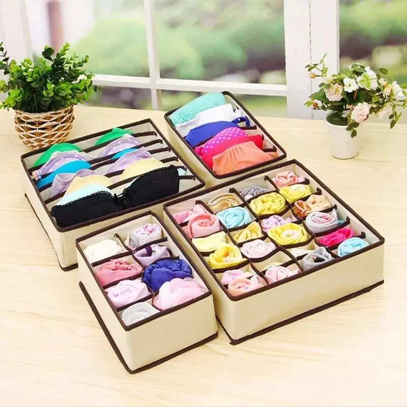 6/7/8/24 Grid Storage Box Beige Underwear Storage Box Four Piece Sock