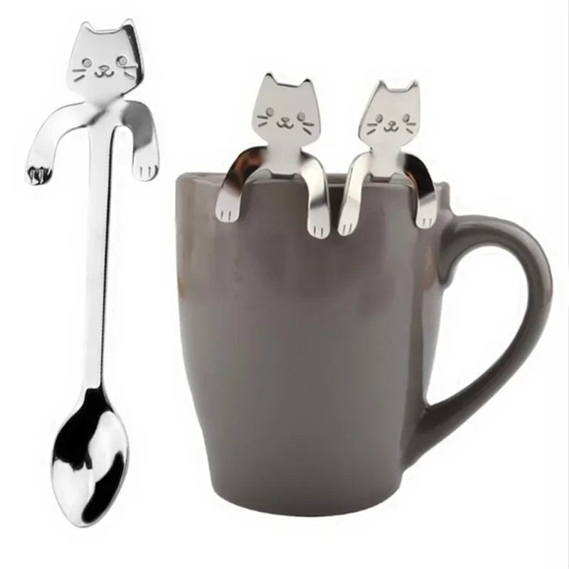 Stainless Steel Coffee Spoon Lovely Cute Cat Shape Teaspoon Dessert