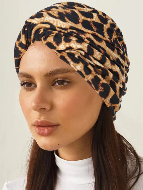 2024 New Leopard Print Women Hijabs Turban Hats Head Wraps Soft