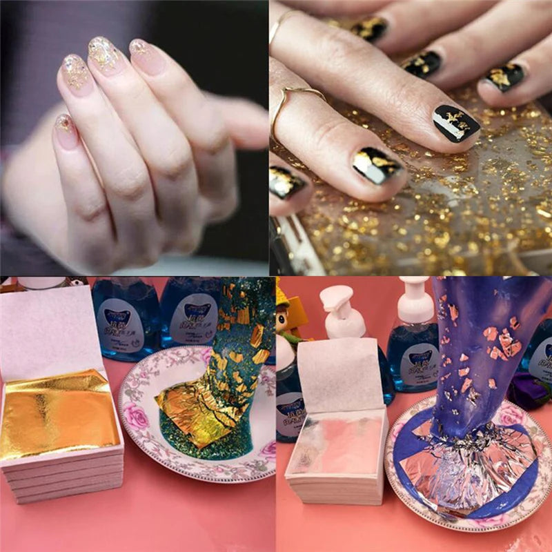 Aomily 9x9cm 100 Sheets Practical K Pure Shiny Gold Leaf for Gilding
