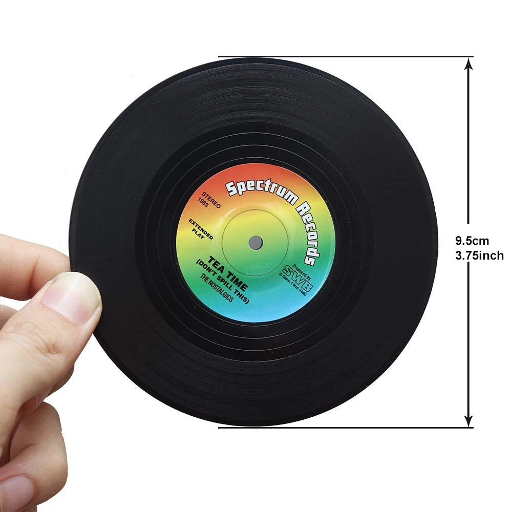 Set of 6 Colorful Retro Vinyl Record Disk Coasters for Drinks Vinyl