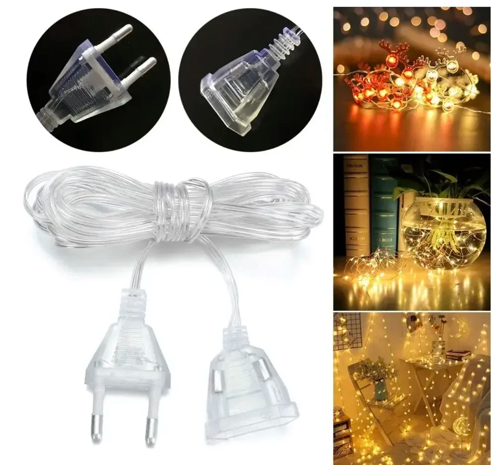 3M Power Extension Cord For EU Plug LED Holiday Light String Extension