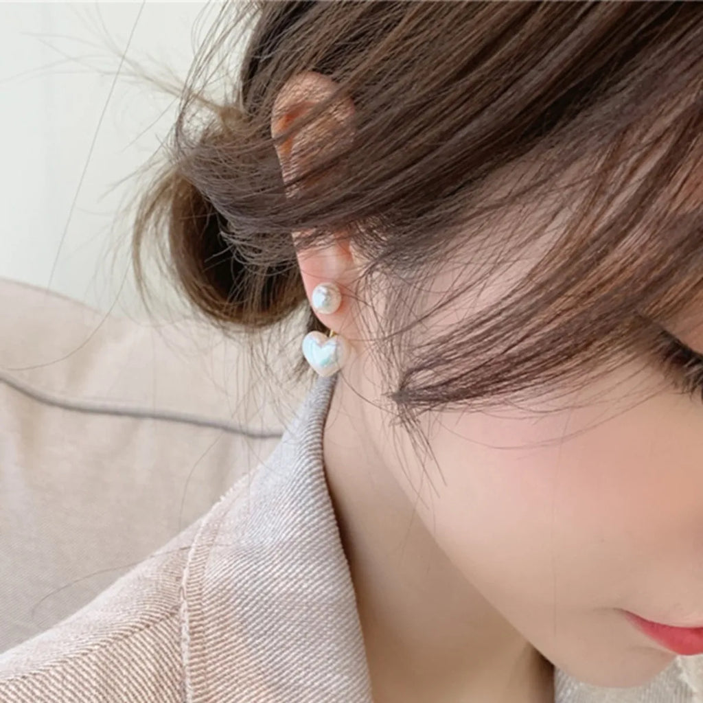 2pc Imitation Pearl Earrings for Women Heart Round Stud Earrings