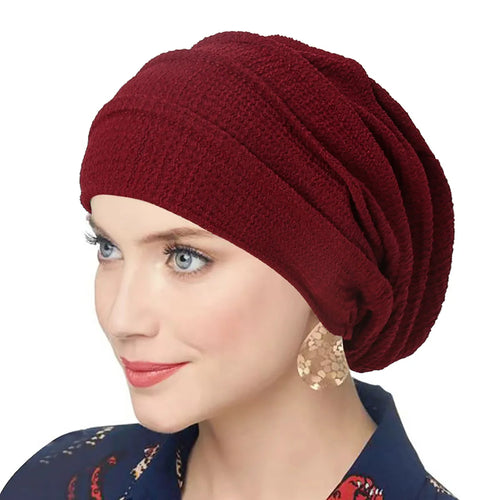 Trendy Crinkle Women's Solid Color Hijab Turban Soft Elastic Indian