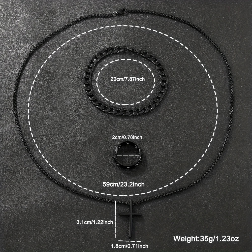 Men's 3pcs Fashion Alloy Jewelry Set - Cross Pendant Necklace,