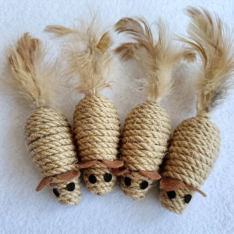 1/4pcs Sisal False Mouse Cat Toy Bite Resistance Stuffed Toy