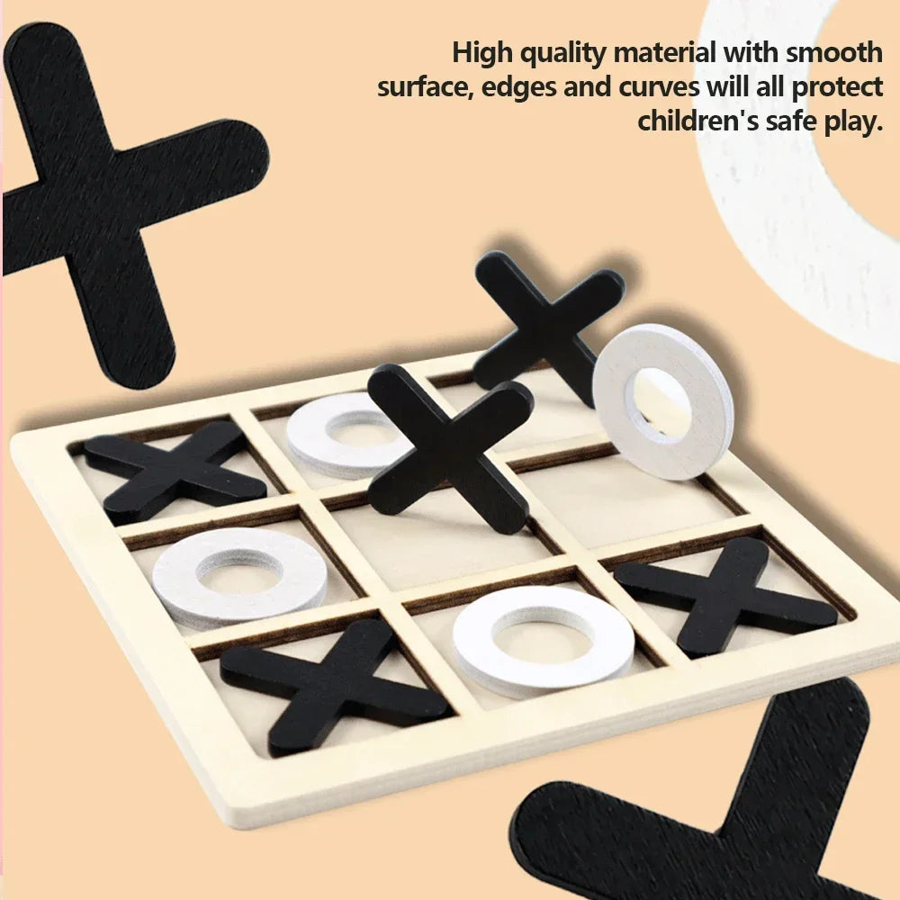 Wooden XO Tic Tac Toe Game Mini Chess Board Interaction Puzzle