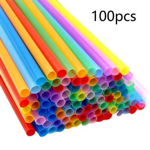 100PCS Disposable Plastic Straws Colorful Party Event Drinking Straws