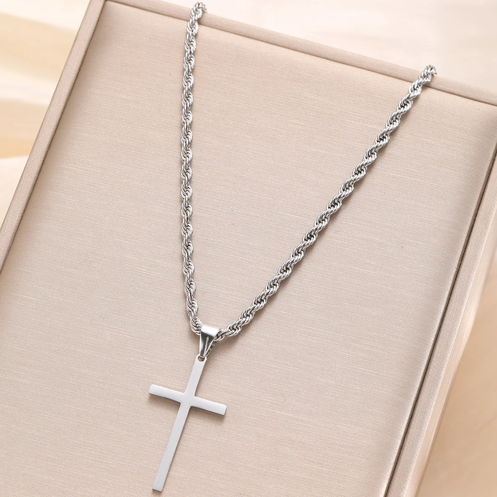 New Stainless Steel Cross Pendant Necklace for Men Women Minimalist