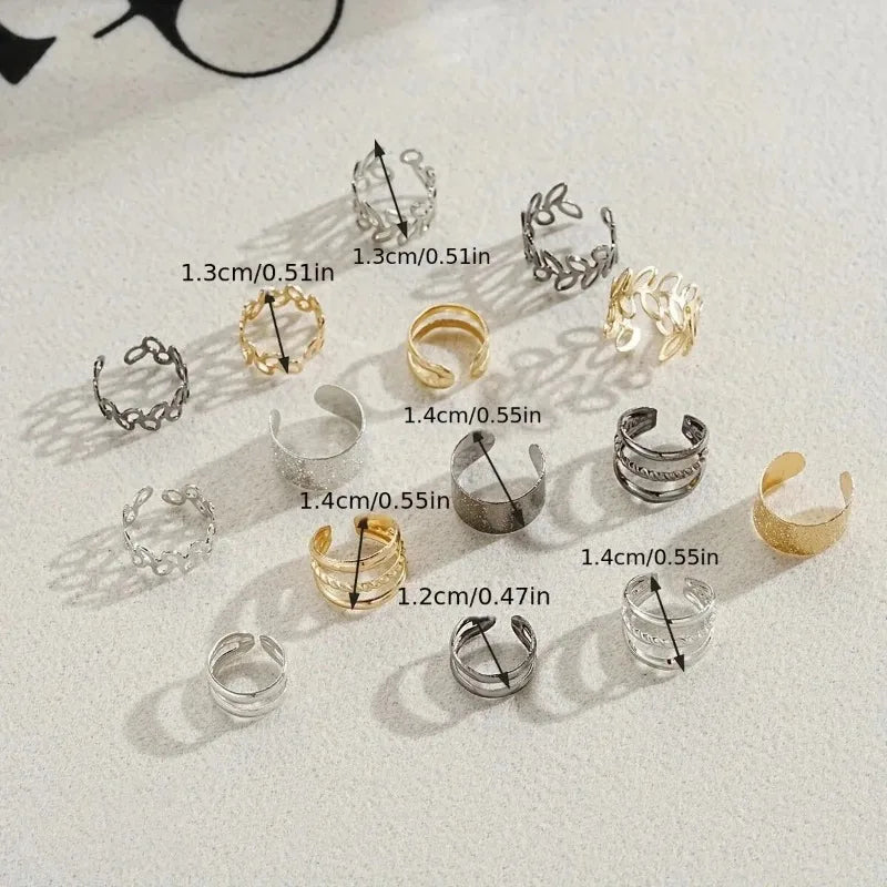 5/15 Pcs Set Of Hollow Leaf Design Clip On Earrings, Zinc Alloy